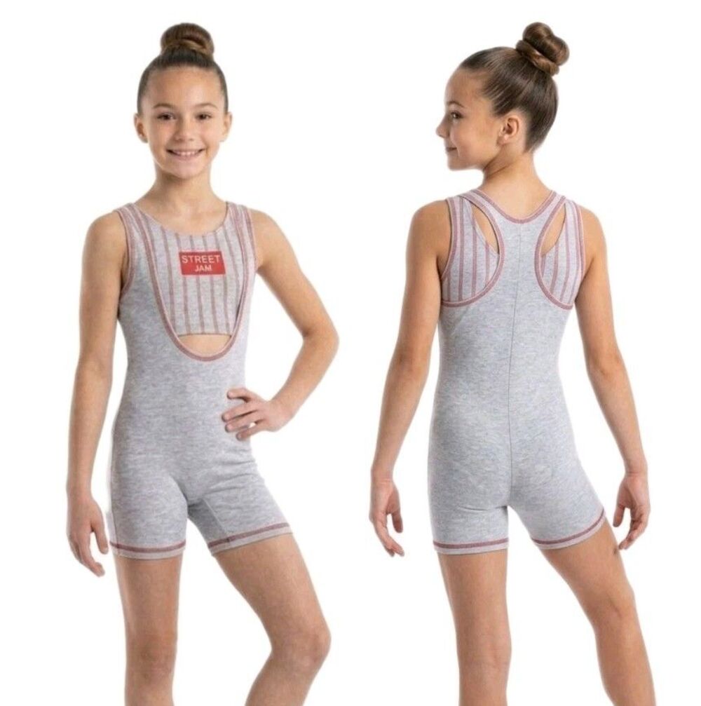 Gilda Marx Y2K Jersey Knit Cutout  Tank Biketard Singlet Gray Girls 8/10